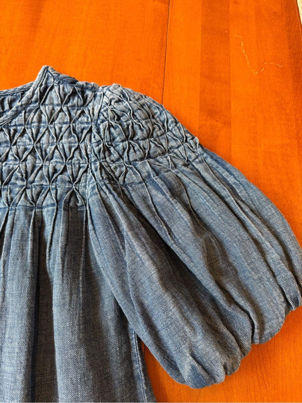 Anthropologie Smocked Chambray Blouse - Blue - Picture 3 of 6